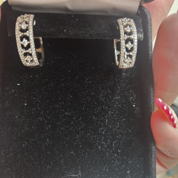 Kay Jewlers White Lab-Created Sapphire Hoop Earrings Sterling Silver - Picture 5 of 5